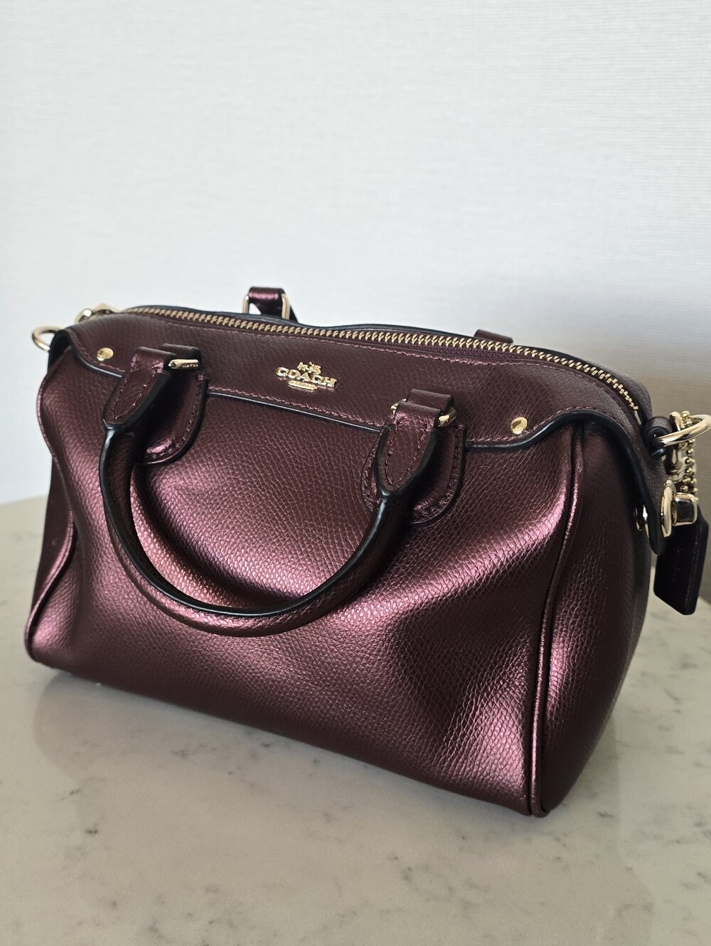 Coach Mini Bennett Satchel Metallic Oxblood Crossbody